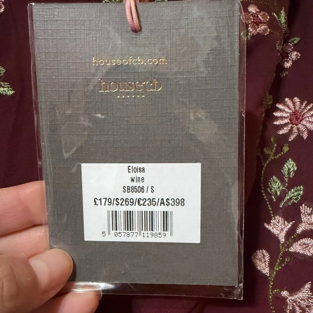 House of CB Burgundy Asymmetrical Dress with Floral Design-Eloisa - Picture 2 of 5
